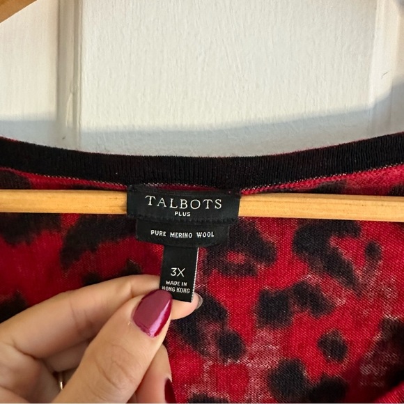 Talbots Women’s Plus 3X Cardigan Pure Merino Wool Red Leopard Print - Picture 7 of 7